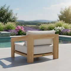 Anderson Teak Smyrna lounge armchair with teak wood frame, deep outdoor seating in multiple designer colors, suitable for patio and garden.