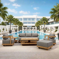 Anderson Teak 6-piece Granada deep seating outdoor sofa set in vibrant designer colors, featuring plush cushions and stylish design.