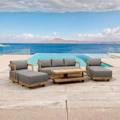 Anderson Teak 5-piece Granada deep seating outdoor patio sofa set with teak wood finish and plush cushions for garden lounge.