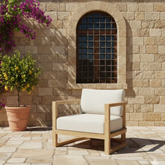 Anderson Teak JUNUS lounge teak wood armchair for outdoor patio and garden, deep seating, in designer color options.