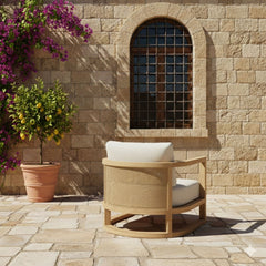 Anderson Teak JUNUS lounge teak wood armchair with deep seating, outdoor patio accent chair in designer color options.