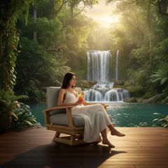 Anderson Teak Brianna swivel armchair with deep outdoor seating, perfect for patio and garden relaxation.