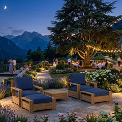 Anderson Teak 5-piece teak wood deep seating outdoor sofa set in natural finish, designed for patio and garden relaxation.