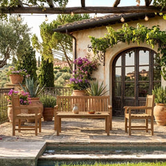 Outdoor Anderson Teak bench from the Conversation Set-06 with a sleek design, available in 9 designer colors for garden lounging.