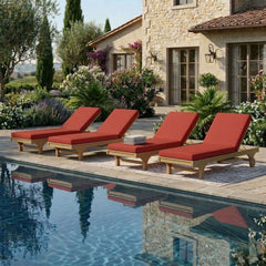 Anderson Teak sun lounger set with A-grade teak wood, featuring a sleek design and available in nine designer colors for outdoor patio.