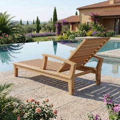 Anderson Teak Brianna Sun Lounger in A-grade teak wood, outdoor patio sunbed with a sleek design and available in nine designer colors.