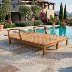 Anderson Teak Brianna double sun lounger in A-grade teak wood with a sleek design, available in nine designer colors, outdoor patio use