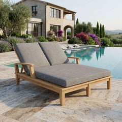 Anderson Teak Brianna double sun lounger made of A-grade teak, featuring a sleek design and available in nine designer colors.