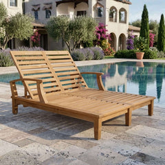 Anderson Teak Brianna double sun lounger made of A-grade teak wood, featuring a stylish design and available in nine designer colors.