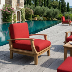 Anderson Teak Brianna deep seating armchair in outdoor luxury style, featuring plush cushions and multiple color options for patio or garden.