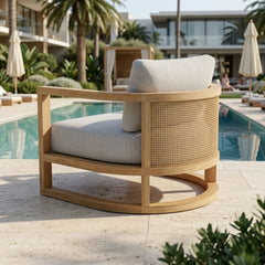 Anderson Teak JUNUS lounge teak wood armchair with deep seating, outdoor patio accent chair in designer color options.