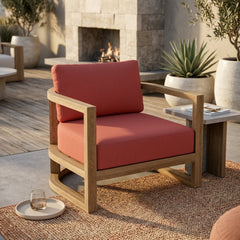 Anderson Teak JUNUS lounge teak wood armchair with deep outdoor seating, shown in one of nine designer colors for patio and garden.