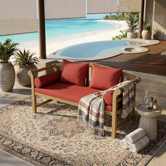 Anderson Teak Brisbane deep seating outdoor sofa in natural wood finish, designed for patio and garden relaxation.