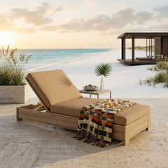Anderson Teak Madera Sun Lounger in A-grade teak wood, luxury outdoor patio sunbed with a sleek design and 9 designer colors.