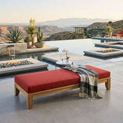 Outdoor daybed by Anderson Teak, 72-inch luxury teak wood patio lounge with designer color options and cushion-free design.
