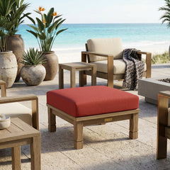 Southbay deep seating ottoman by Anderson Teak, luxury outdoor teak footstool with designer colors for patio seating.