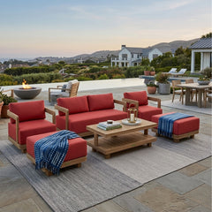 Anderson Teak 6-piece Granada deep seating outdoor sofa set with teak wood frames and plush cushions for garden lounge.
