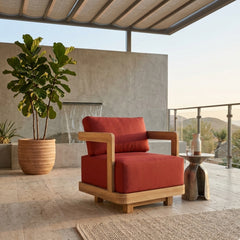 Anderson Teak Granada Swivel Armchair with deep outdoor seating in vibrant color, suitable for patio and garden use.