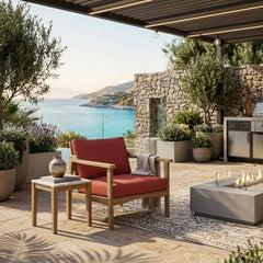 Anderson Teak Amalfi deep seating accent armchair in natural wood finish, outdoor patio and garden furniture, 9 designer color options.