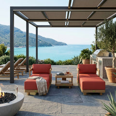 Anderson Teak SET-905 5-piece Granada deep seating outdoor sofa set with swivel chairs and ottomans for garden lounge.