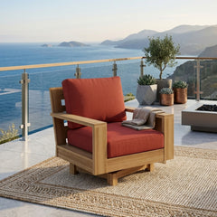 Anderson Teak Madera Swivel Armchair in outdoor deep seating style, shown in one of nine designer colors for patio or garden.