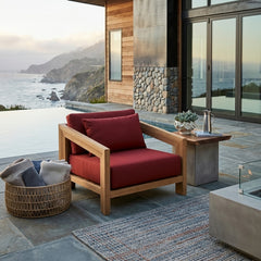 Anderson Teak Smyrna lounge armchair with teak wood frame, deep outdoor seating, available in nine designer colors.