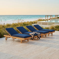 Anderson Teak luxury outdoor sun lounger set made from A-grade teak, featuring a modern design in various designer colors.