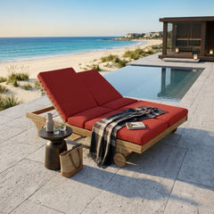 Anderson Teak BEL-AIR Double Sun Lounger in teak wood with cushion, outdoor patio sunbed in designer colors for garden lounging.