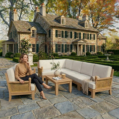 SET-74 Luxe Teak Wood Seating|Outdoor Patio Sectional Sofa Set For Garden Lounge | BY ANDERSON TEAK