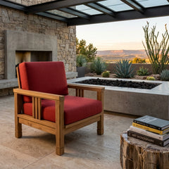 Southbay teak wood accent armchair with deep seating, outdoor patio furniture in a natural teak finish.