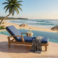 Anderson Teak Brianna Sun Lounger in A-grade teak wood, outdoor patio sunbed with a sleek design and available in nine designer colors.