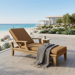 Anderson Teak Brianna Sun Lounger in A-grade teak wood, outdoor patio sunbed with adjustable backrest in multiple designer colors.