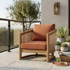 Anderson Teak Catania Deep Seating Armchair in a stylish outdoor design, shown in a designer color, for patio and garden relaxation.