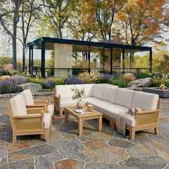 SET-74 Luxe Teak Wood Seating|Outdoor Patio Sectional Sofa Set For Garden Lounge | BY ANDERSON TEAK