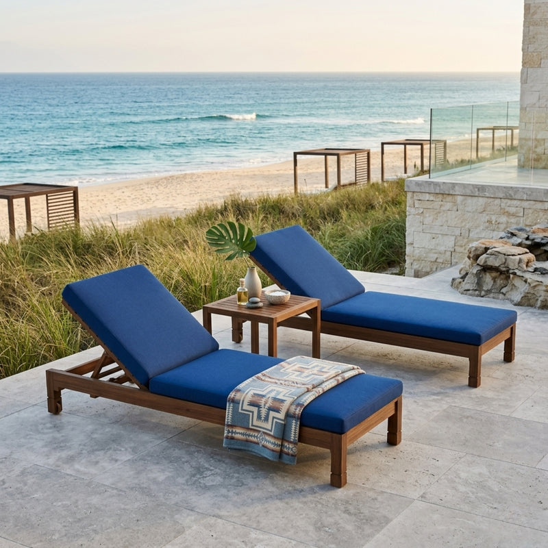 Southbay Sun Lounger by Anderson Teak, luxury outdoor patio sunbed with 9 designer colors, ideal for garden lounging.