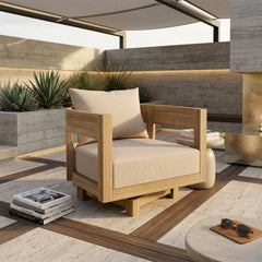 Anderson Teak Coronado A-Grade Teak Wood Swivel Armchair with deep outdoor seating, available in nine designer colors.