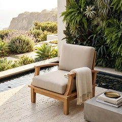 Anderson Teak Brianna deep seating armchair in a designer color, outdoor patio accent chair with plush cushions and stylish design.