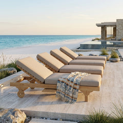 Anderson Teak sun lounger set with A-grade teak, modern outdoor sunbed in a designer color, perfect for patio or garden relaxation.