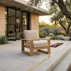 Anderson Teak Capistrano deep seating armchair in designer color, outdoor patio accent chair with plush cushions and stylish design.