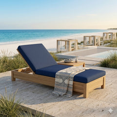 Anderson Teak Madera Sun Lounger made of A-grade teak wood, in a designer color, perfect for luxury outdoor garden lounging.