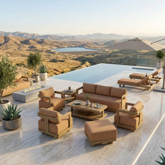 Anderson Teak 6-piece Granada deep seating outdoor sofa set with teak finish, designed for garden lounge and patio relaxation.