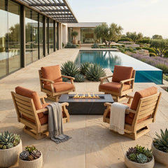 Anderson Teak Riviera Swivel Armchair with A-Grade teak wood, outdoor deep seating, available in 9 designer colors.