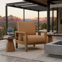Southbay Teak Wood Accent Chair by Anderson Teak, outdoor deep seating armchair with a stylish design in a natural teak finish.