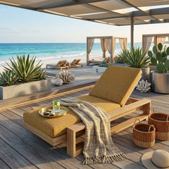 Best Daybed Capistrano Sun Lounger in A-grade teak wood, featuring a sleek outdoor sunbed design in three designer colors.