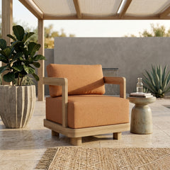 Anderson Teak Granada Swivel Armchair with deep outdoor seating, shown in a designer color, suitable for patio and garden areas.