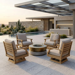 Anderson Teak Riviera swivel armchair with A-grade teak solid wood frame, deep seating, in a stylish designer color.