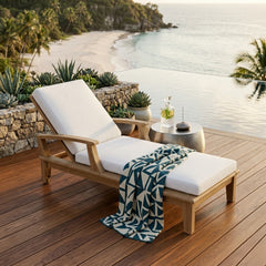Anderson Teak Brianna Sun Lounger made of A-grade teak wood, outdoor patio sunbed in designer color, perfect for garden relaxation.