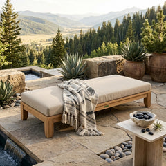Outdoor daybed by Anderson Teak with A-grade teak wood, featuring a spacious design and available in nine designer colors.
