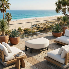 Coronado aluminum outdoor ottoman by Anderson Teak in designer colors, suitable as a stylish patio footstool or seating.