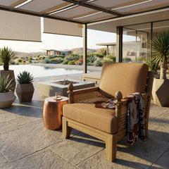 Anderson Teak Luxe Teak Wood Deep Seating Accent Chair in natural teak finish, outdoor patio and garden furniture, 9 designer colors